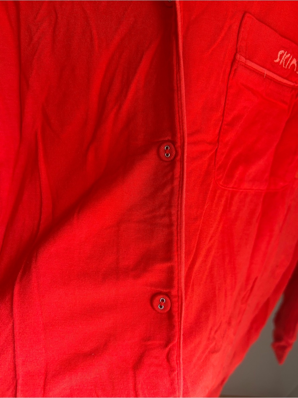 Skims Long Sleeve Button Up Sleep Lounge Shirt - Ruby Red - Picture 8 of 10